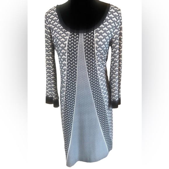 Calvin Klein scoop neck bl/ wh dress geo print knit sz 8 - Picture 1 of 5